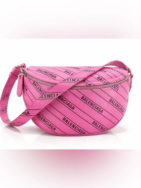 Balenciaga Souvenir XS Leather Crossbody Pink Logo Belt Bag Excellent